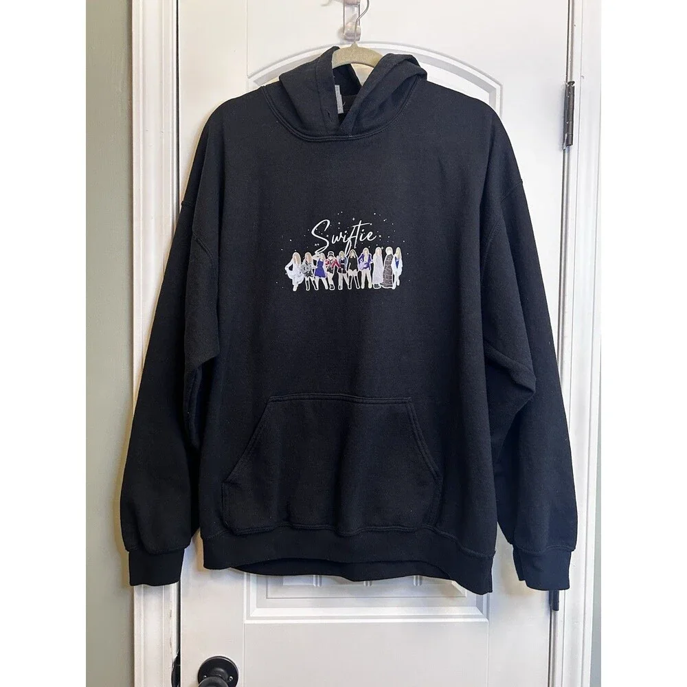 Gildan Swiftie Eras Tour Black Graphic Hoodie Taylor Swift Inspired XL Pullover